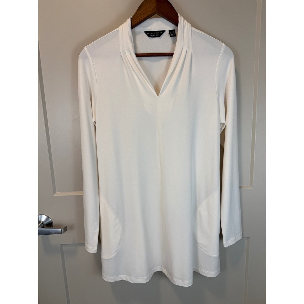 Susan Graver‎ Everyday Liquid Knit Tunic Size Small Off-White Ivory Cream